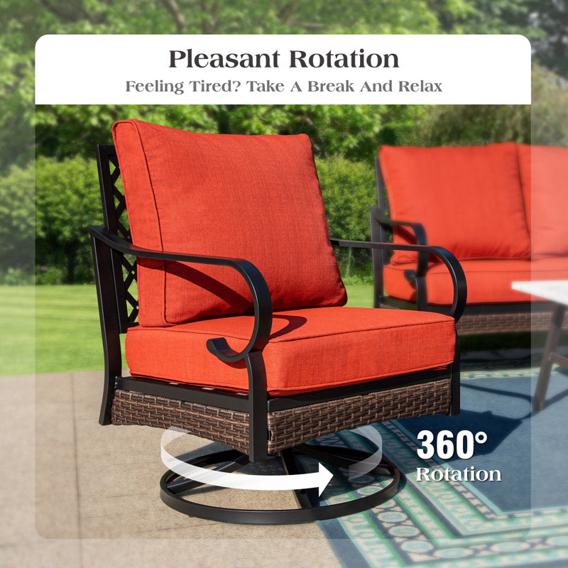 Ensemble de conversation pour 7 personnes avec 2 chaises longues pivotantes, Rouge