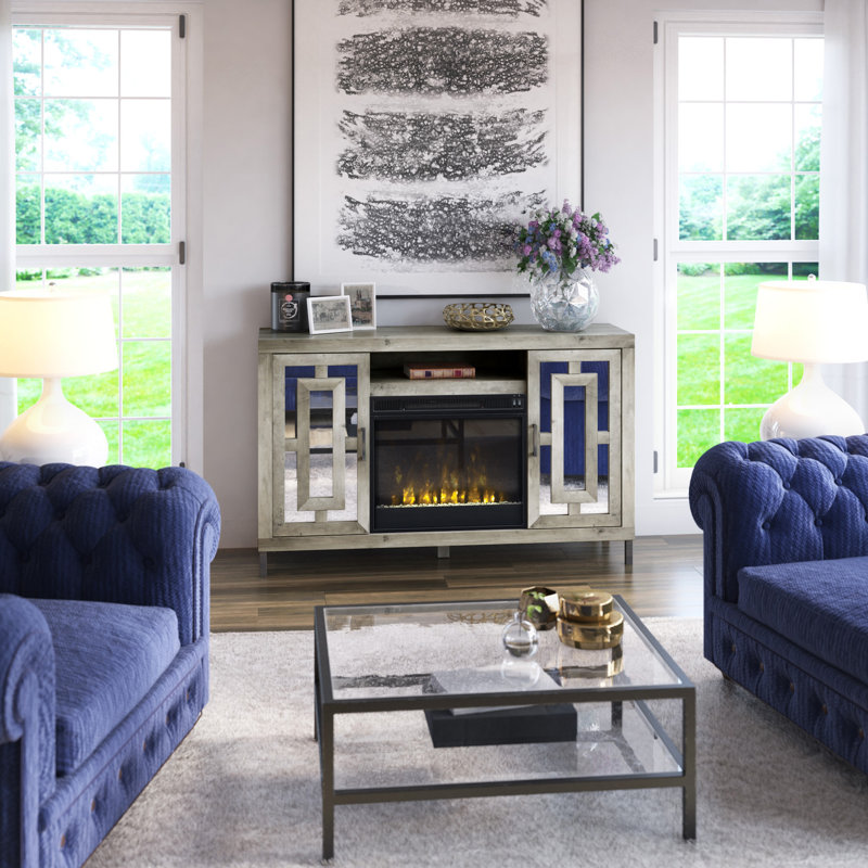 Joyal TV Stand for TVs up to 60" with Fireplace Included, Valley Pine