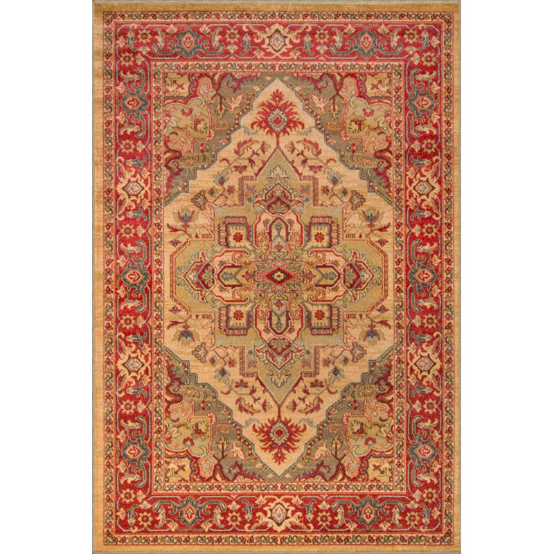 Tapis décoratif et tapis lavable dans des tons orange traditionnels, Rectangle 6 pi 6 po x 9 pi 10 po