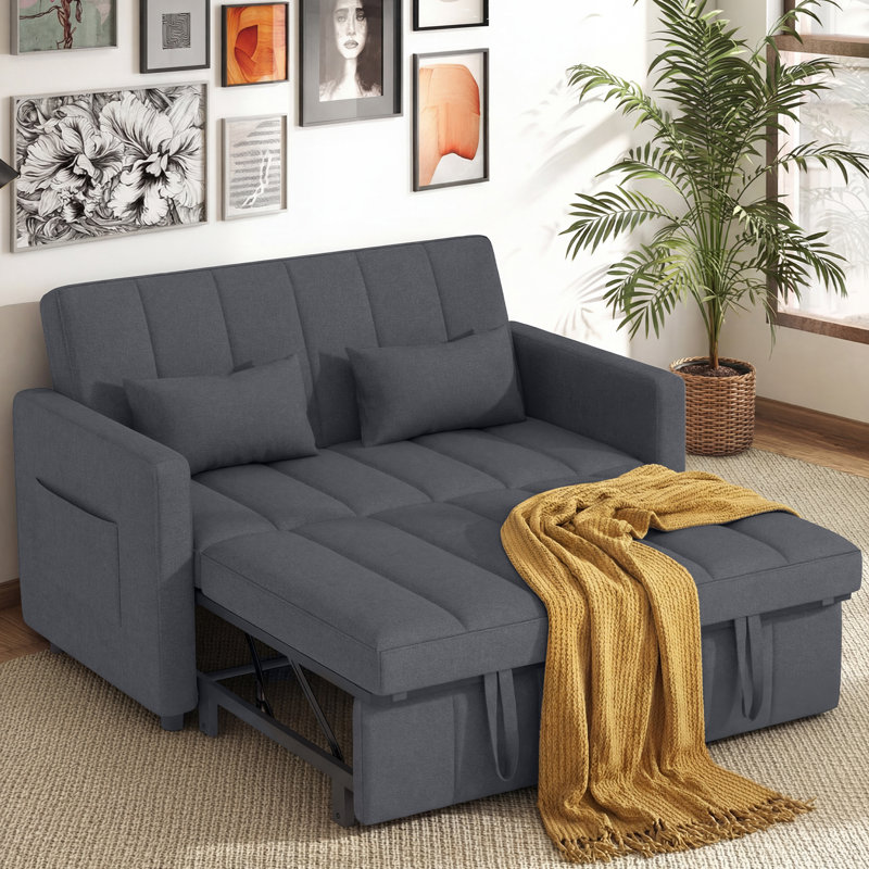 Sleeper Sofa Bed, 3-in-1 Convertible Pull Out Couch With Adjustable Backrest For Living Room, Loveseat Sofa Bed With Side Pockets, Easy Assembly, 1 Pcs