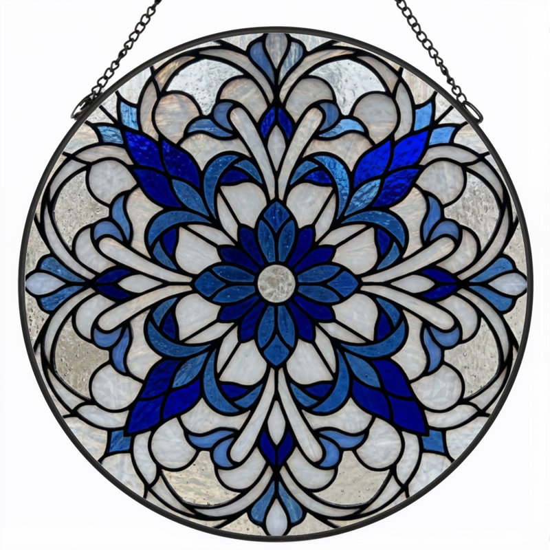 Panneau de vitrail floral bleu 7,8 "H, H 7,8 po x l 7,8 po
