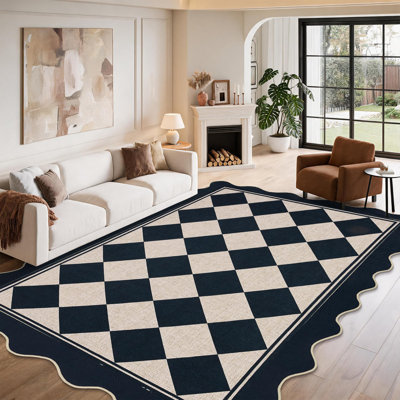Tapis d'intérieur à motif géométrique en jute à motif festonné et antidérapant Easy Jute