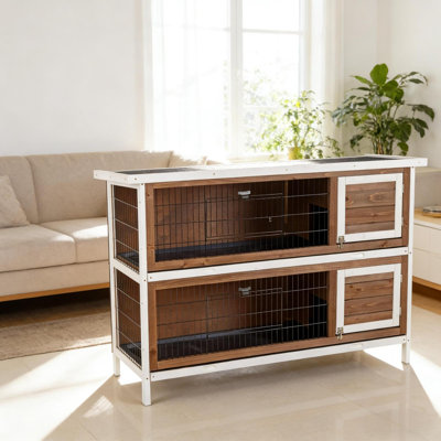 Spacieuses maisons pour chien de 2 étages, design rustique en bois et métal pour l'extérieur