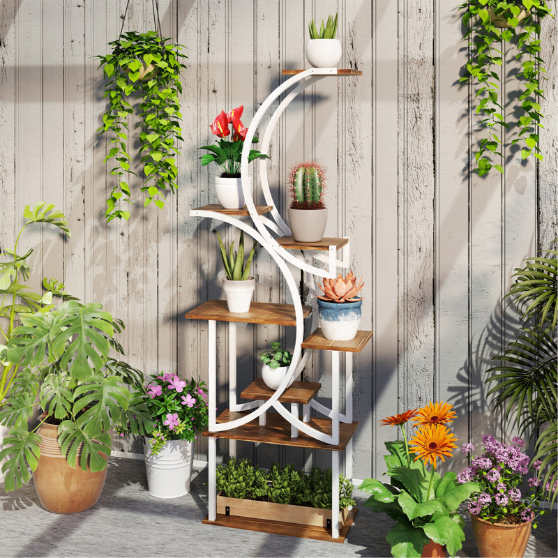 Support à plante d'intérieur à 8 niveaux Outsunny, tablette de 62 po de hauteur, support en forme de S, finition carbonisée