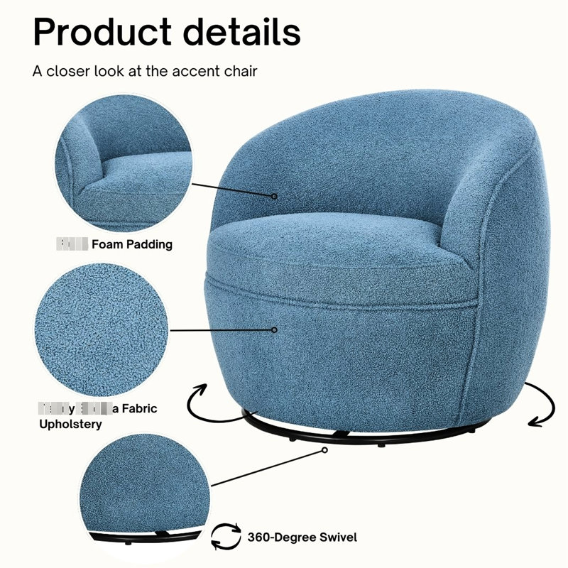 Chaise pivotante 360, mousse épaisse bleue, tissu moderne pivotant doux, Bleu