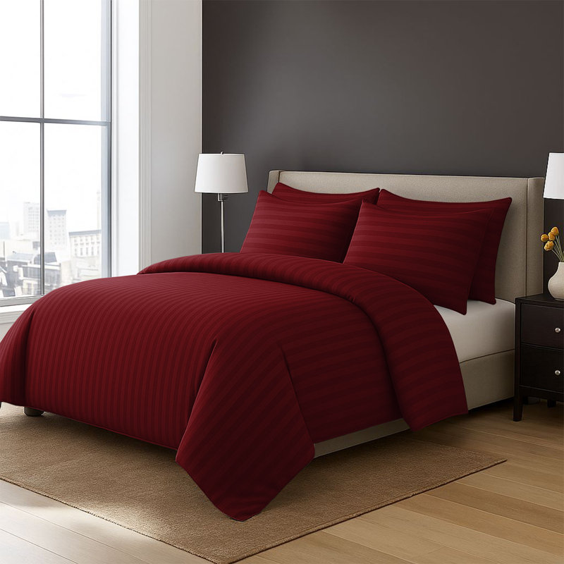 4-Piece Striped High Quality Duvet Cover Set with Fitted Sheet & 2 Pillowcases , Single Duvet Cover Set + 2 Additional Pieces