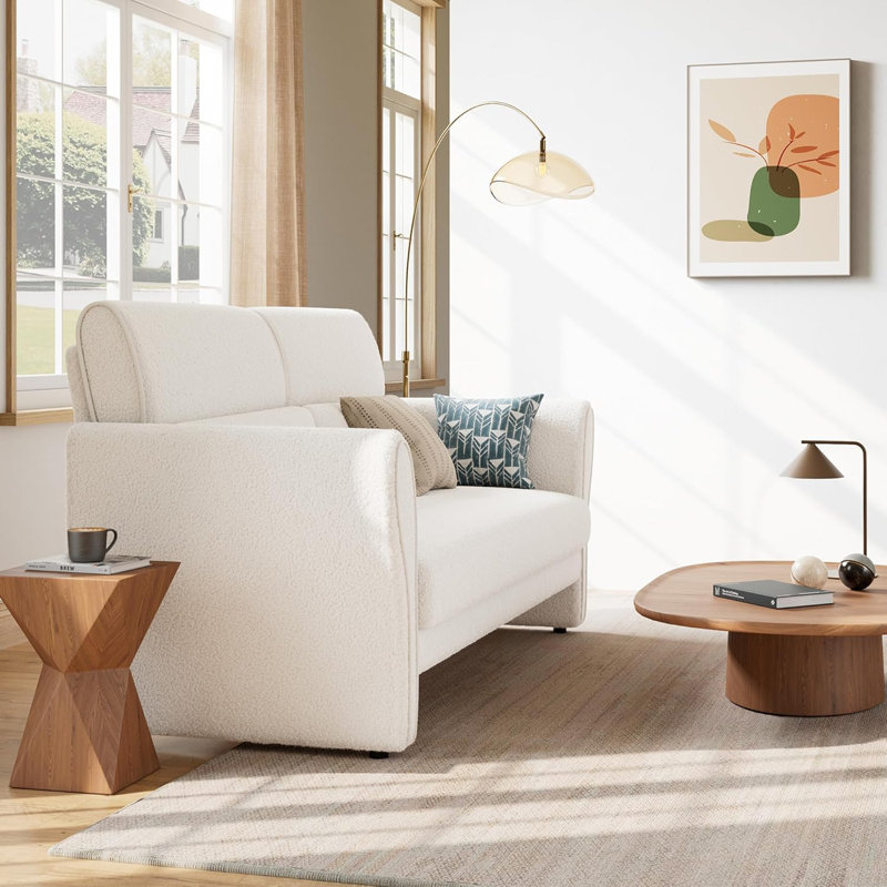 Chaise avec accoudoirs rembourrée de style moderne Mid-Century Boucle