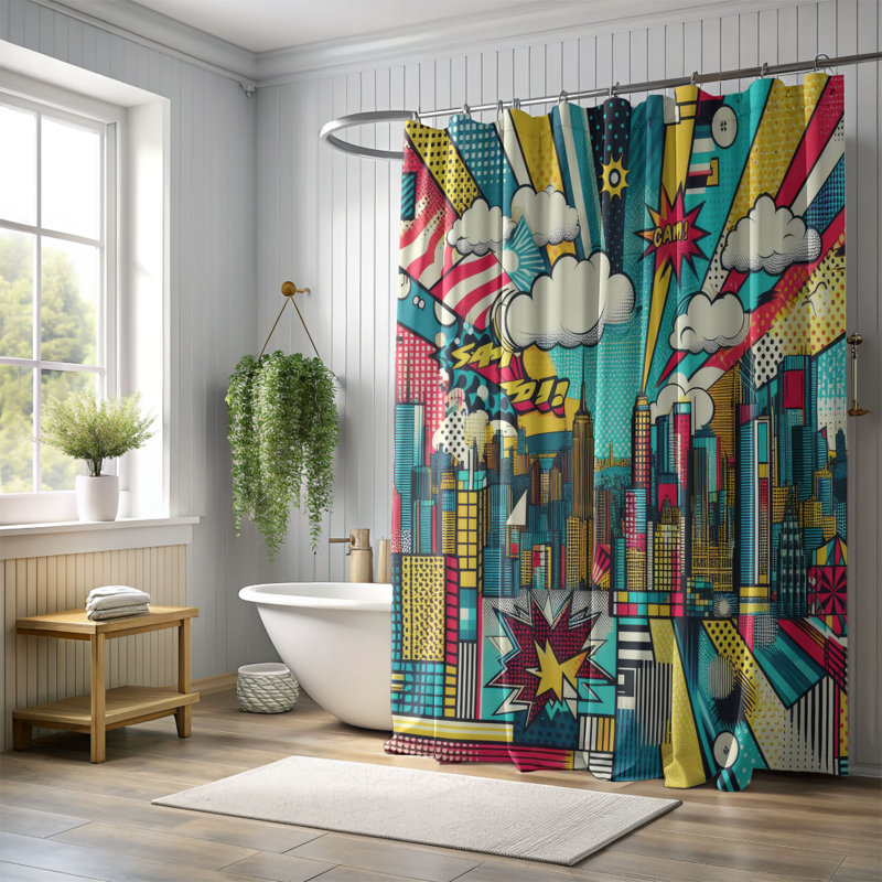 Rideau de douche standard 1 pièce Dewilla Pow, H 74 po x l 71 po