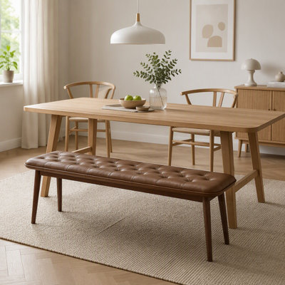 Wood Dining Bench with Leather Cushion for Living Room, Durable and Multifunctional Seating Solution
