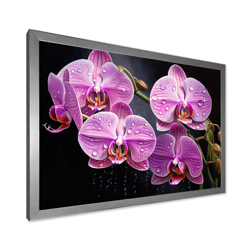 Orchidées roses, oasis sur toile, Cadre photo argenté, H 30 po x l 40 po x P 1,5 po