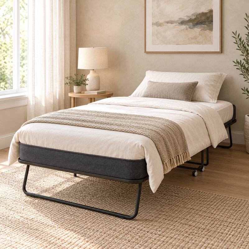 Full  Folding Bed with 5" Memory Foam Mattress & Lockable Wheels, Full