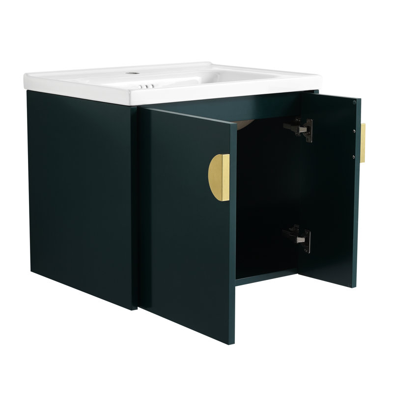 Armoire murale de 24 po avec lavabo en céramique pour salle de bain compacte, porte à fermeture en douceur et poignées en métal Terrible