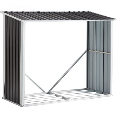 Log Storage Shed, Log Holder With Roof, Log Storage Shed, Firewood Rack For Backyard Garden Patio Porch, Anthracite Galvanized Steel 70.9"