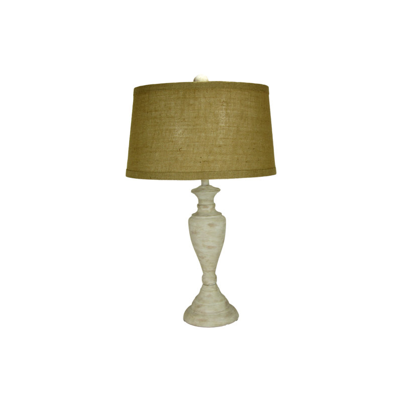 Lampe en métal blanchi avec abat-jour ovale en toile de jute