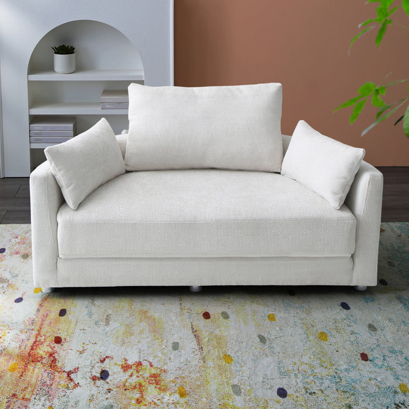 Lit en lin beige pour les petits espaces, canapé multifonctionnel, se transforme en chaise longue et matelas en douceur avec fonction escamotable, 3 canapés relaxants, se transforme sans effort