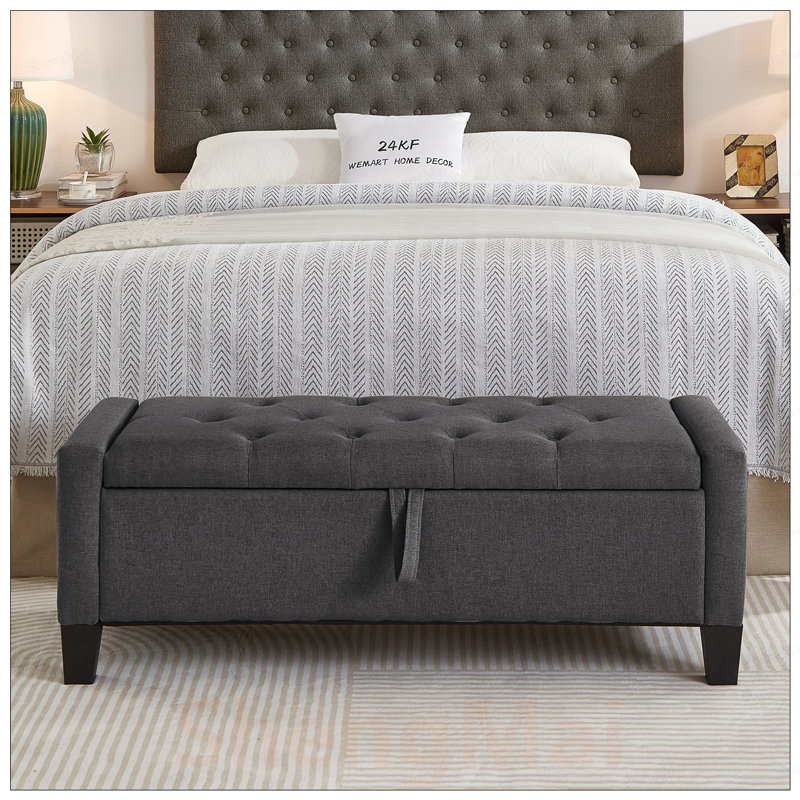 Banc de rangement avec repose-pieds avec charnière de sécurité, capacité de poids de 350 lb, sièges de hall d'entrée rembourrés pour la chambre à coucher et le salon