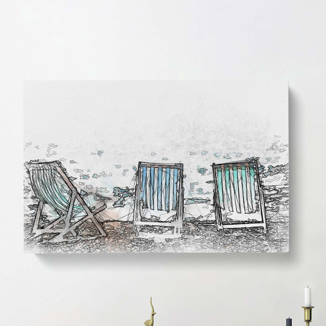 Deckchairs upon Brighton Beach in Abstract - Wrapped Canvas