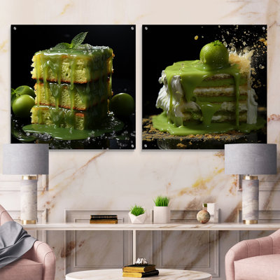 Infusion vert, dessert, gâteau - pâtisserie / boulangerie, ensemble d'art mural en verre sur 2