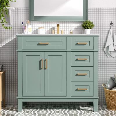 Meuble-lavabo 4 tiroirs 36 po avec lavabo en céramique 4 tiroirs