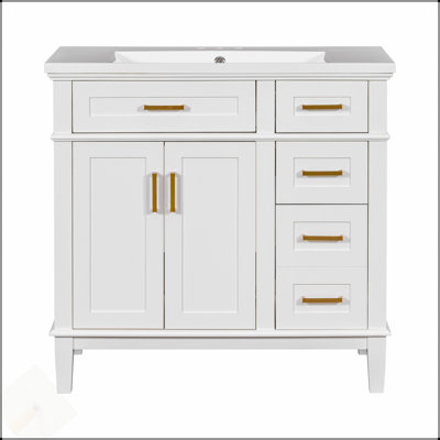 Meuble-lavabo de 36 pouces avec lavabo en résine, rangement durable et protection anti-débordement pour les salles de bain modernes