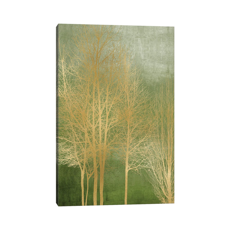 Gold Trees On Green Panel I by Kate Bennett - Wrapped Canvas Painting, 101.6 cm H x 66.04 cm W x 3.175 cm D