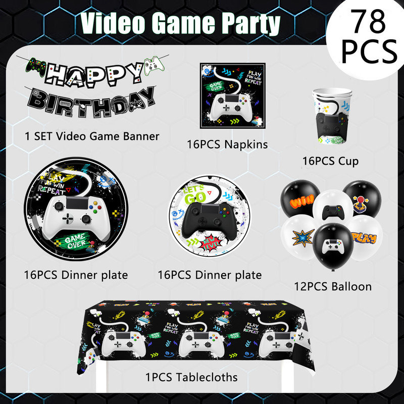 Video Game Party Supplies,78pcs Gaming Party Decorations & Tableware Set