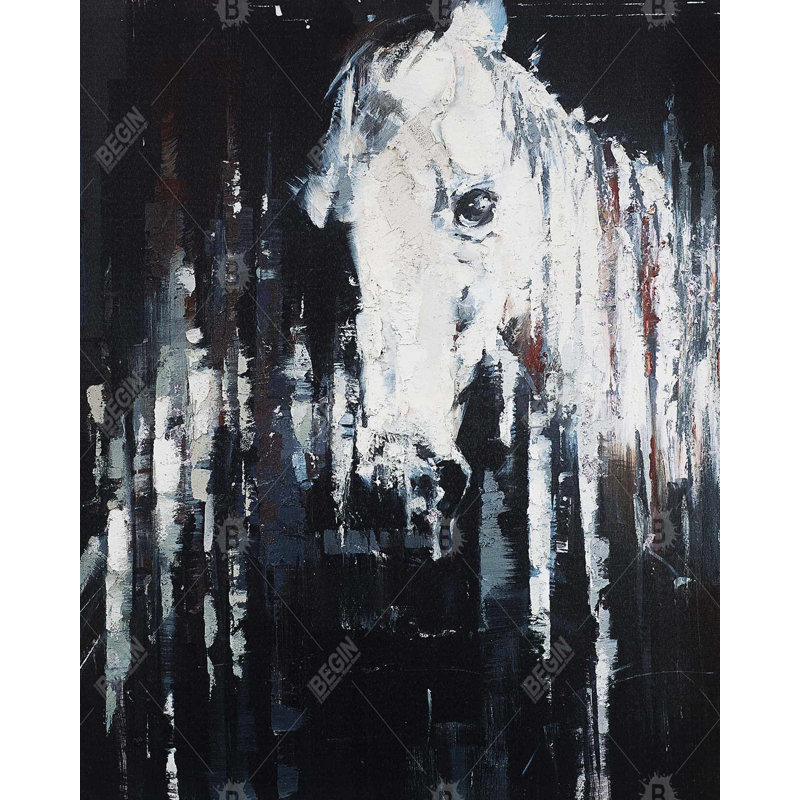"Cheval abstrait sur fond noir" sur toile