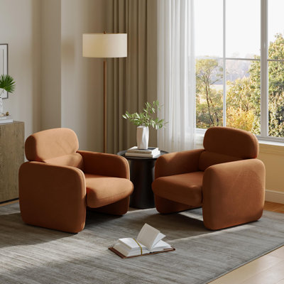 Set of 2 Modern Linen Accent Chairs, Pet-Friendly Armchairs with Ergonomic Lumbar Support & Solid Wood Frame, 330 lbs Capacity for Living Room, Chenille Brown
