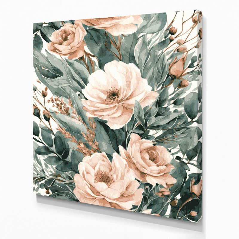 Aquarelle, art floral sur toile beige