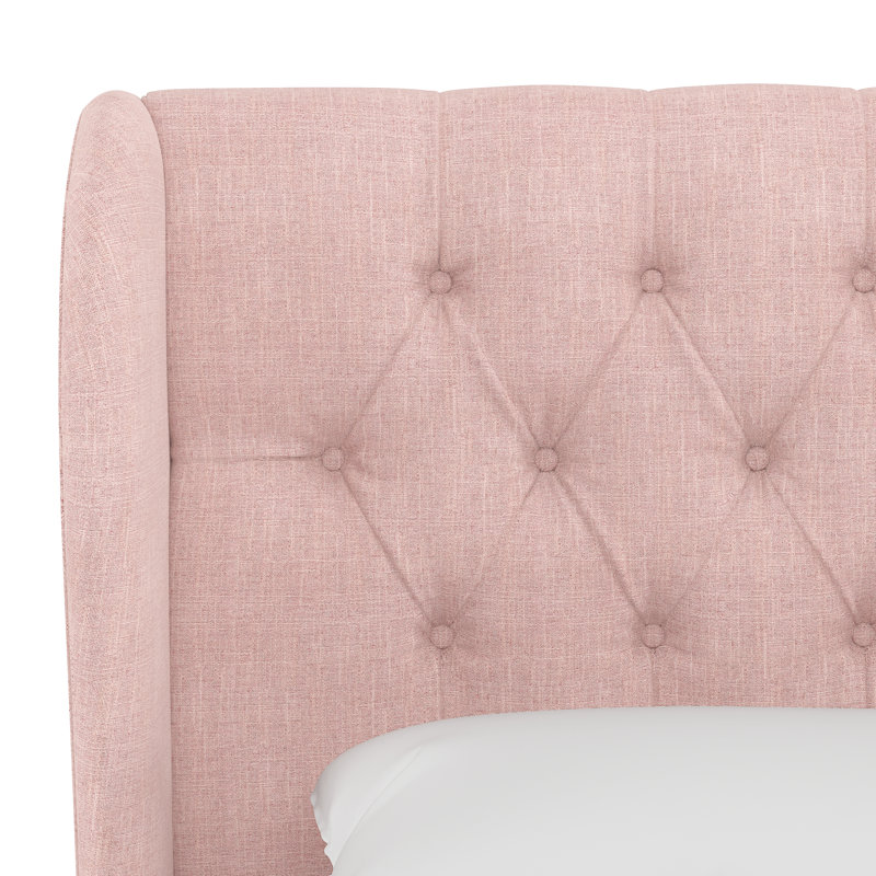 Tomey Upholstered Wingback Bed, California King, Zuma Rosequartz Textured Linen