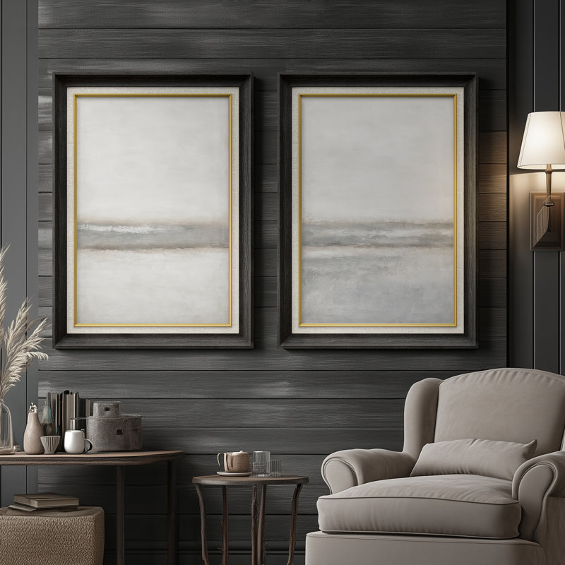 «Misty Coastal Landscape Soft Transitional», ensemble de 2 reproductions d'art mural encadrées de qualité supérieure sur papier 26 po x 36 po