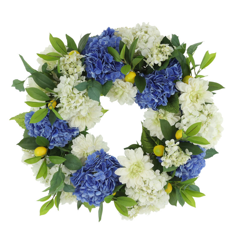 24" Spring Wreath with Dahlias, Hydrangeas and Lemons
