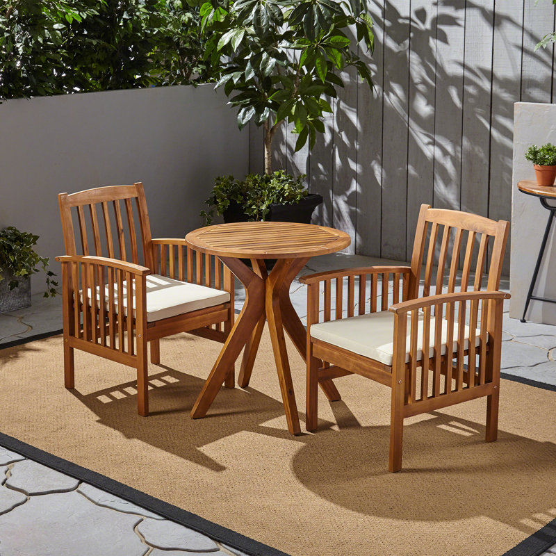 Figgs 2 - Person Acacia Wood Patio Dining Set with Round Table