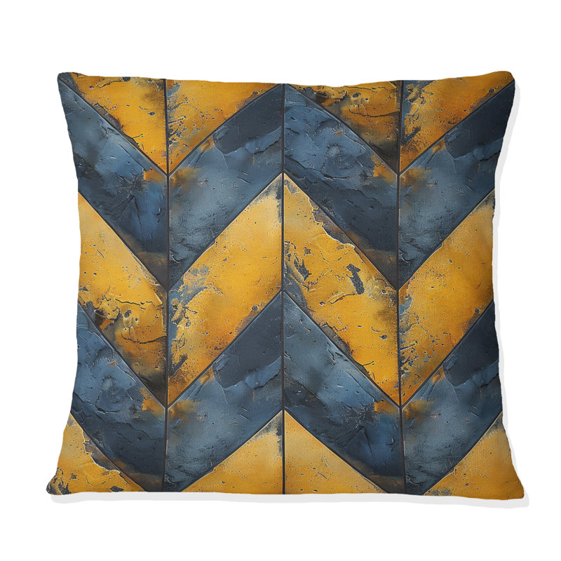 Coussin décoratif moderne à chevrons bleu et jaune Glam, H 16 po x l 16 po