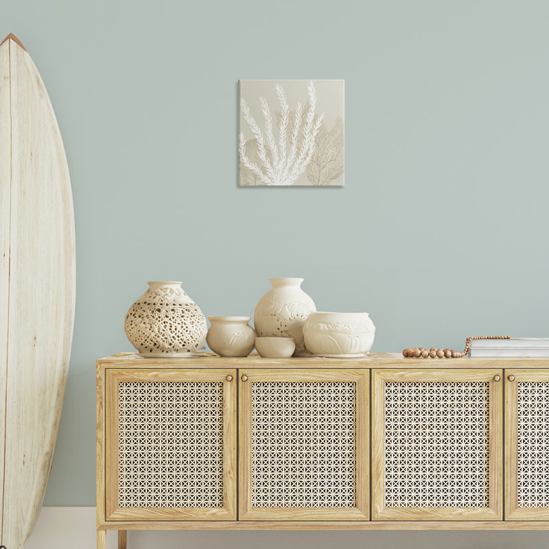 Art mural neutre sur toile beige corail, design par Yvette St. Amant, H 17 po x l 17 po