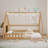 Full Size Wood House Bed With Window And Fence, Bed Frame-1462032055