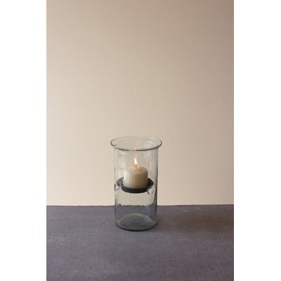  Medium Hammered Glass Candle Vase with Rustic Accent