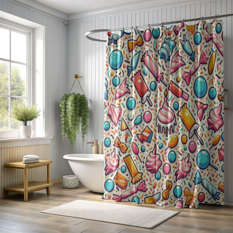 Rideau de douche standard 1 pièce Deaja Festive Dots, H 74 po x l 71 po