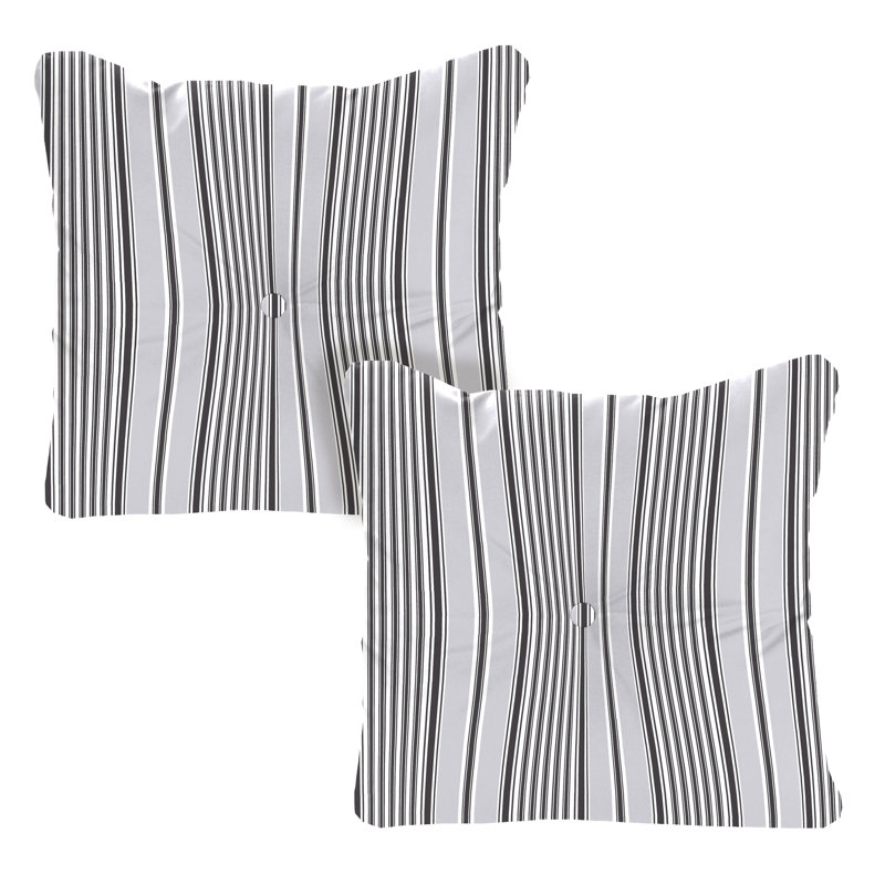 24" x 24" Tufted Outdoor Chair Back Cushion with Button (Set of 2), Gray Striped