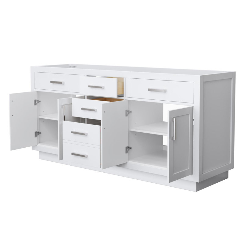 Base de meuble-lavabo double autoportant de 71 po Beckett, Blanc / nickel brossé