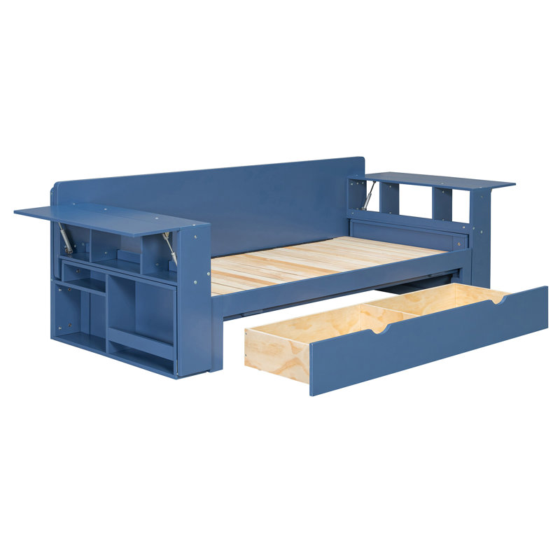 Daybed With Removable Desk, Blue, Queen