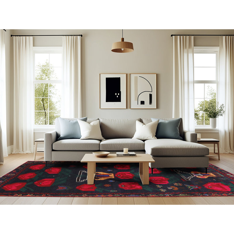 Tapis traditionnel rouge / noir, Rectangle 6 pi x 9 pi