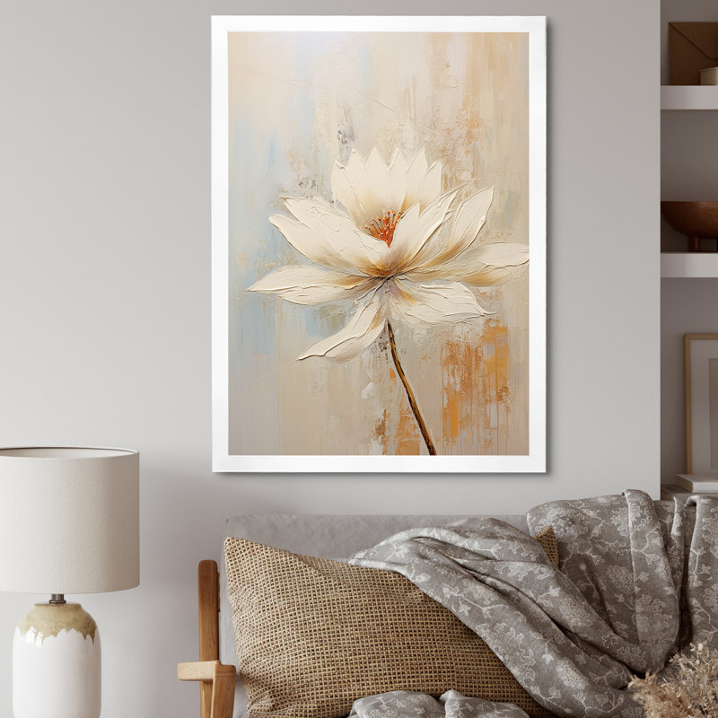 " Beige Simplicity In Petals ", White Single Picture Framed, 44" H x 34" W x 1.5" D