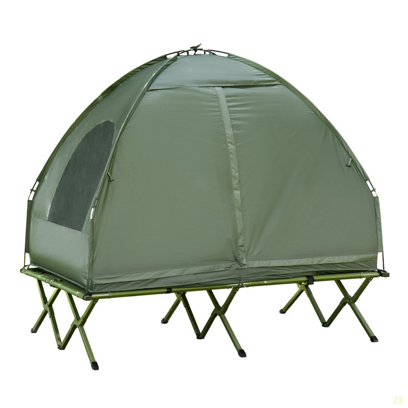 Lit de camp pliable pour 2 personnes avec tente, couvre-lit et matelas gonflable épais Outsunny