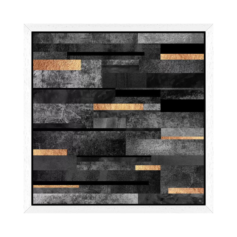 Urban Black and Gold 1 Piece Wall Art on Canvas, 45.72 cm H x 45.72 cm W, White Floater Framed