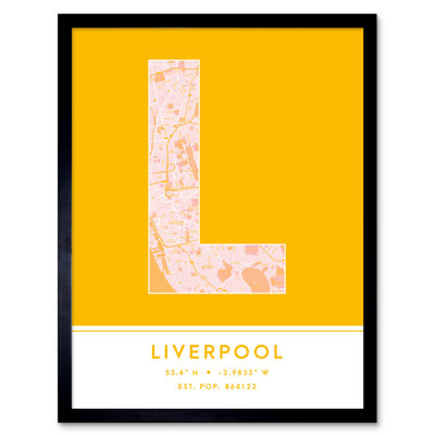 Liverpool City Map Liverpool England United Kingdom City Map Yellow - Single Picture Frame Typography