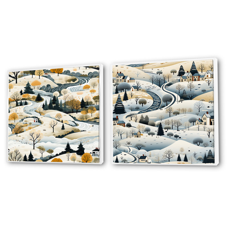 Gurnaaz - Ensemble de 2 collage paysage carré, Cadre flottant blanc, H 30 po x l 61 po