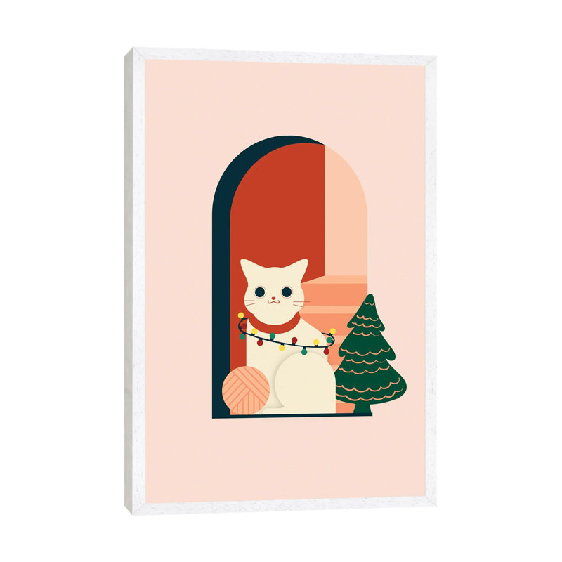 Christmas Cat - Print on Canvas, 101.6 cm H x 66.04 cm W, White Framed