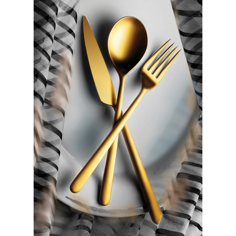 Linea Cutlery Set 5 Pcs Linea Ice Oro Nero Black, Ice Gold