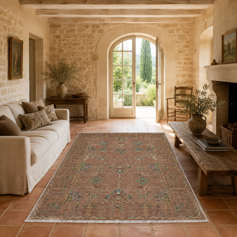 Floral Cotton and Chenille Flatweave Area Rug, 155 x 230 cm